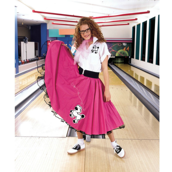 Complete Poodle Skirt Outfit (Pink & White) Adult Costume - Click Image to Close