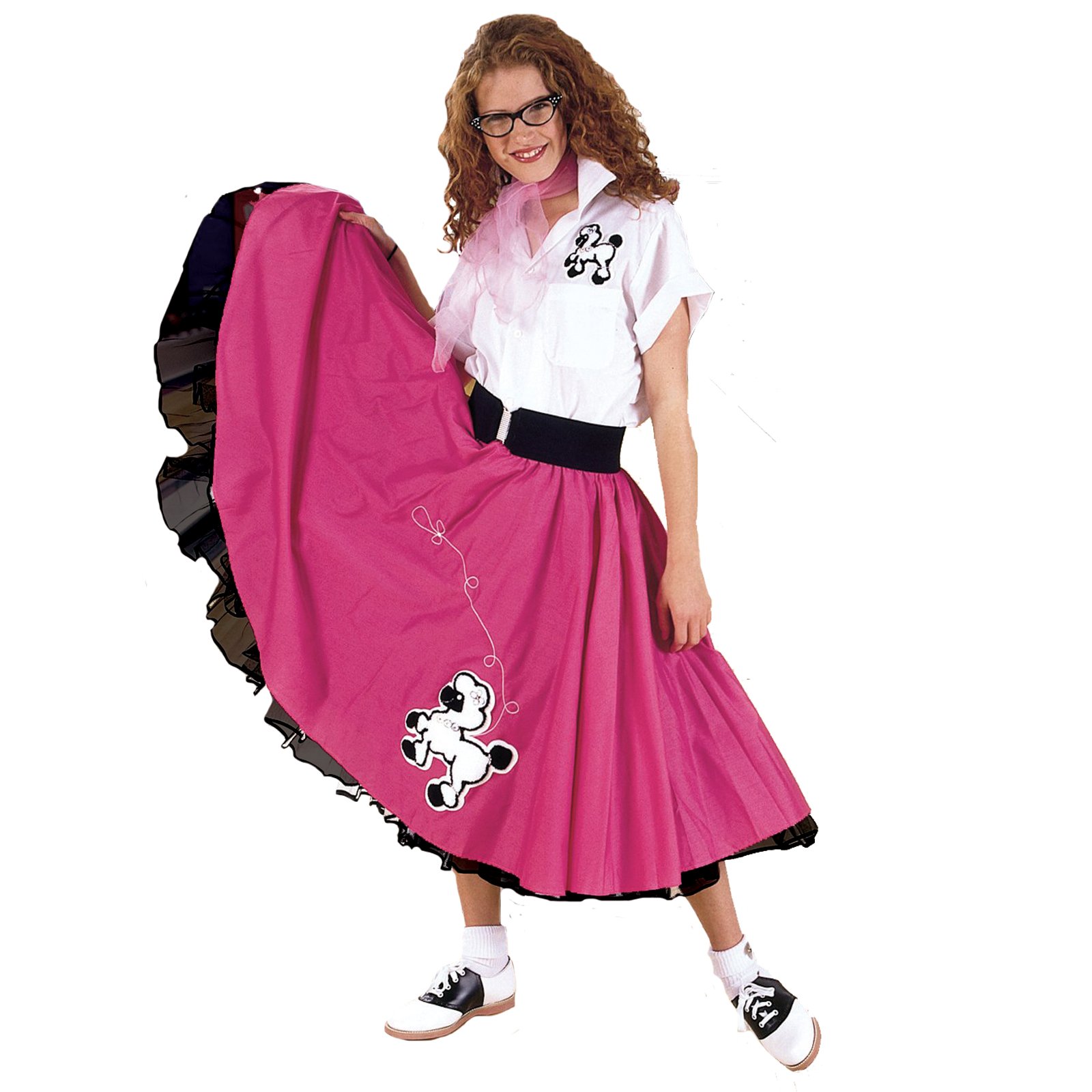 Complete Poodle Skirt Outfit Plus (Pink & White) Adult Costume - Click Image to Close