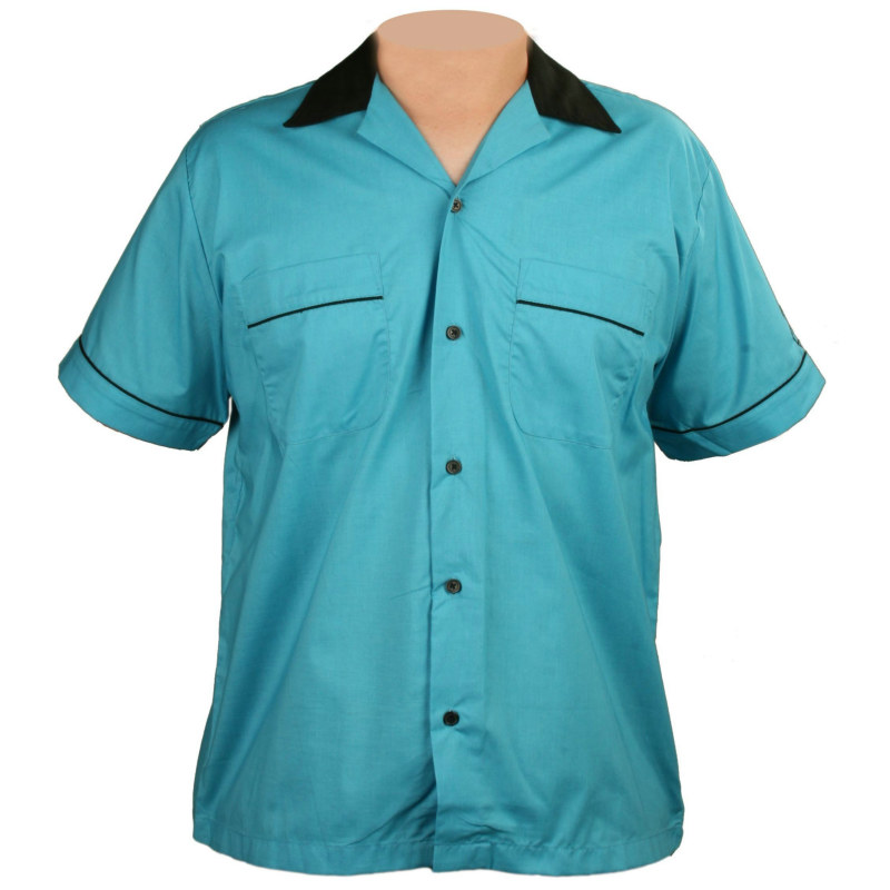 King Pin Classic Style Bowling Shirt - Turquoise Costume - Click Image to Close