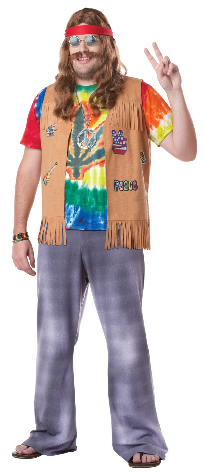 Tie-Dye Hippie Adult Plus Costume - Click Image to Close