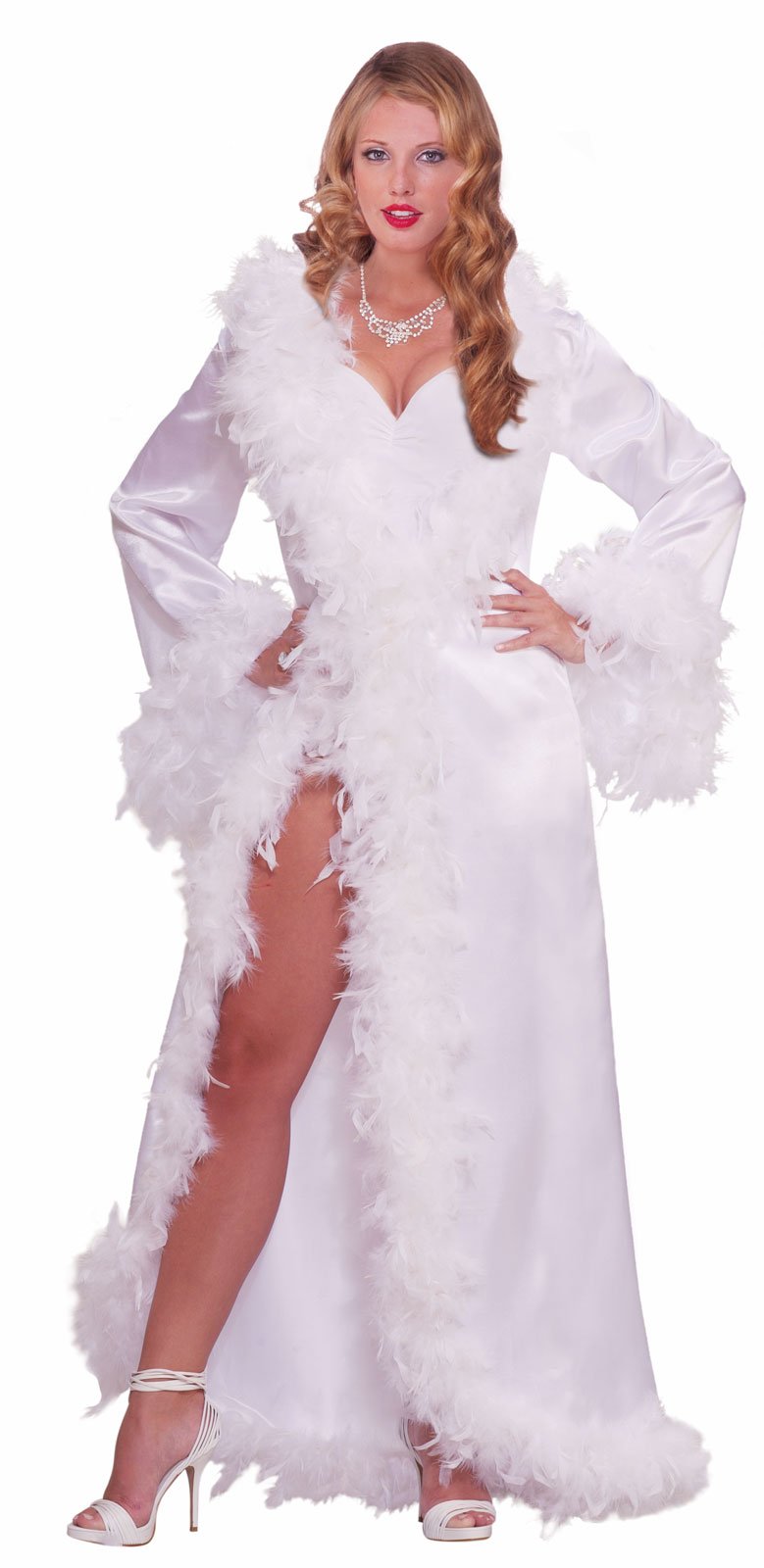 Vintage Hollywood Marabou Satin Robe Adult Costume - Click Image to Close