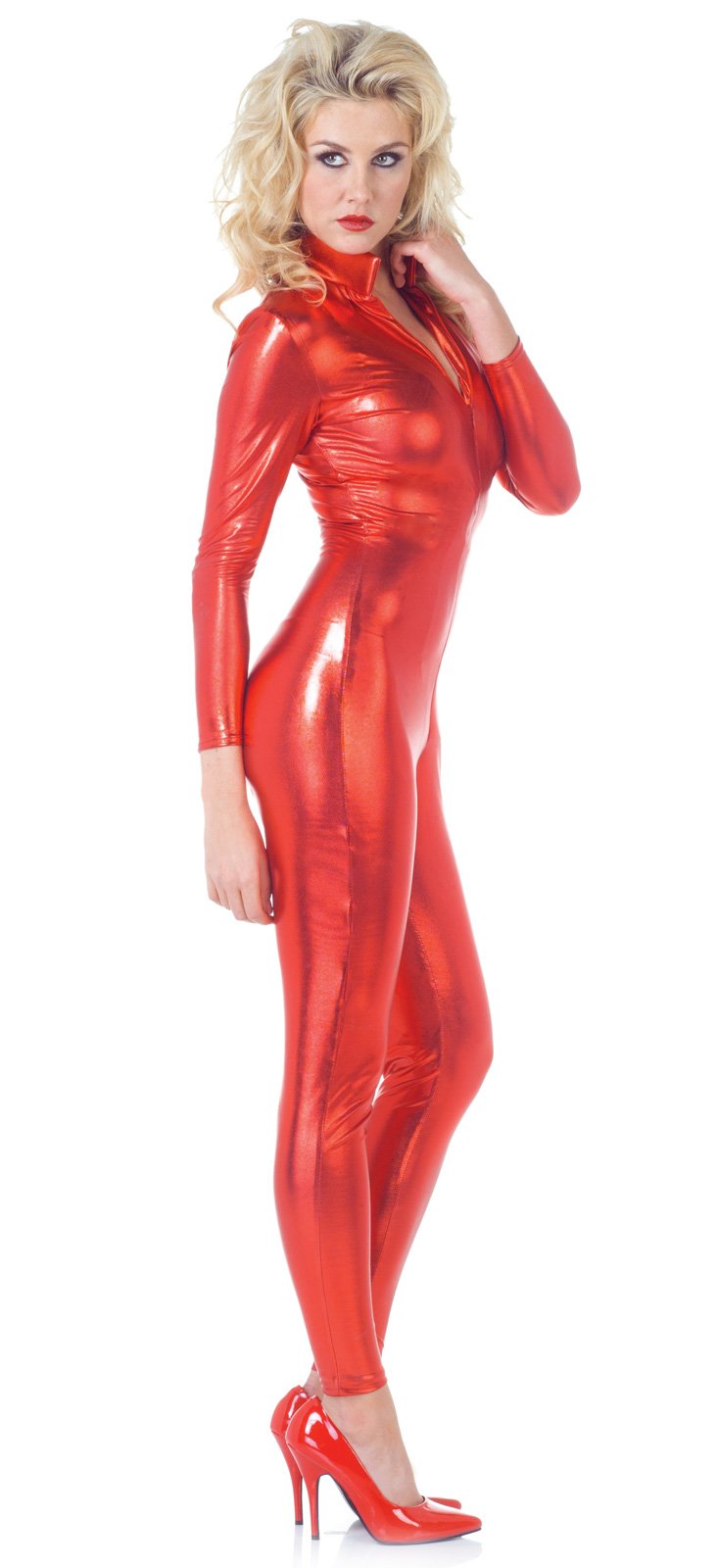 Red Metallic Jumpsuit Adult Costume - Click Image to Close