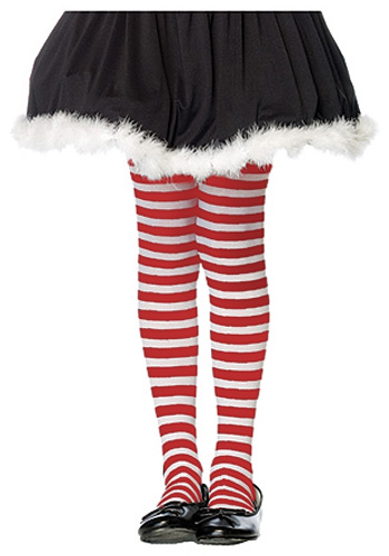 Kids Red and White Striped Tights - Click Image to Close