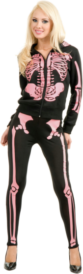 Ladies Skeleton Hoodie Sweatshirt (Pink) Adult - Click Image to Close