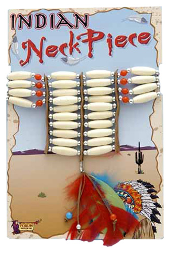 Beaded Indian Necklace w/ Feathers - Click Image to Close