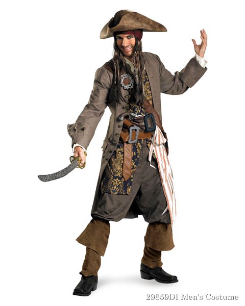 Mens Theatrical Quality Captain Jack Sparrow Costume - Click Image to Close