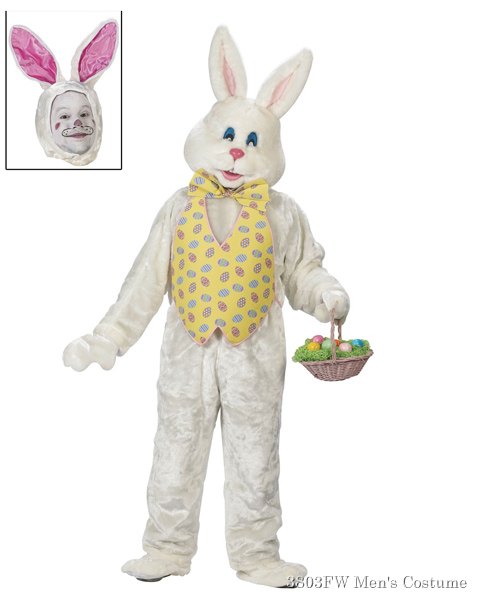 Deluxe Bunny Costume With Yellow Vest And Mascot Head For Adult