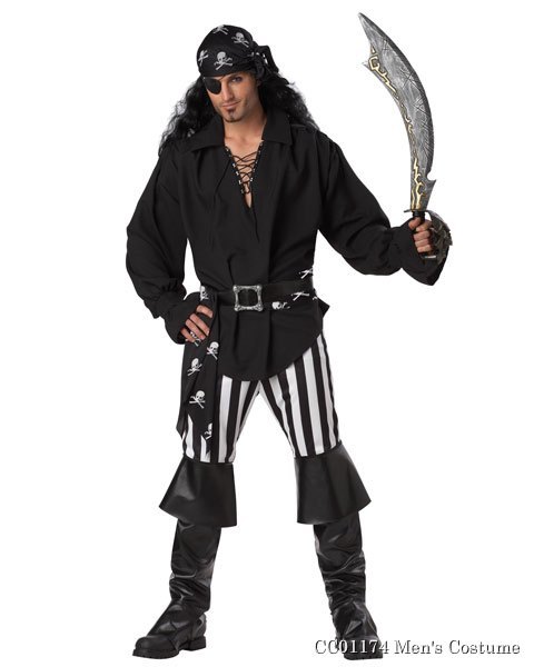 Mens Black and White Swashbuckler Costume - Click Image to Close