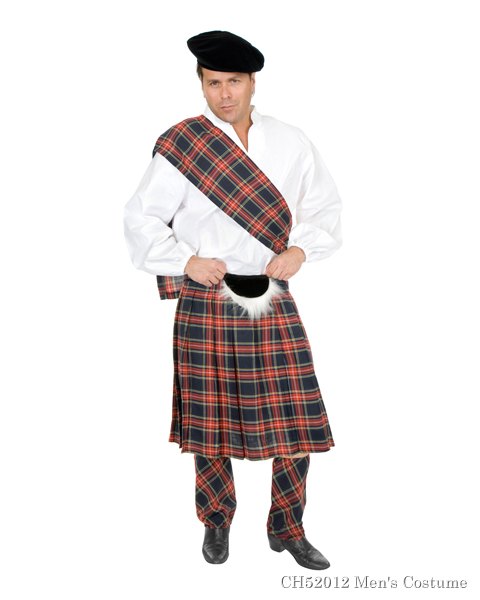 Mens Plus Size Scottish Navy Plaid Kilt Costume