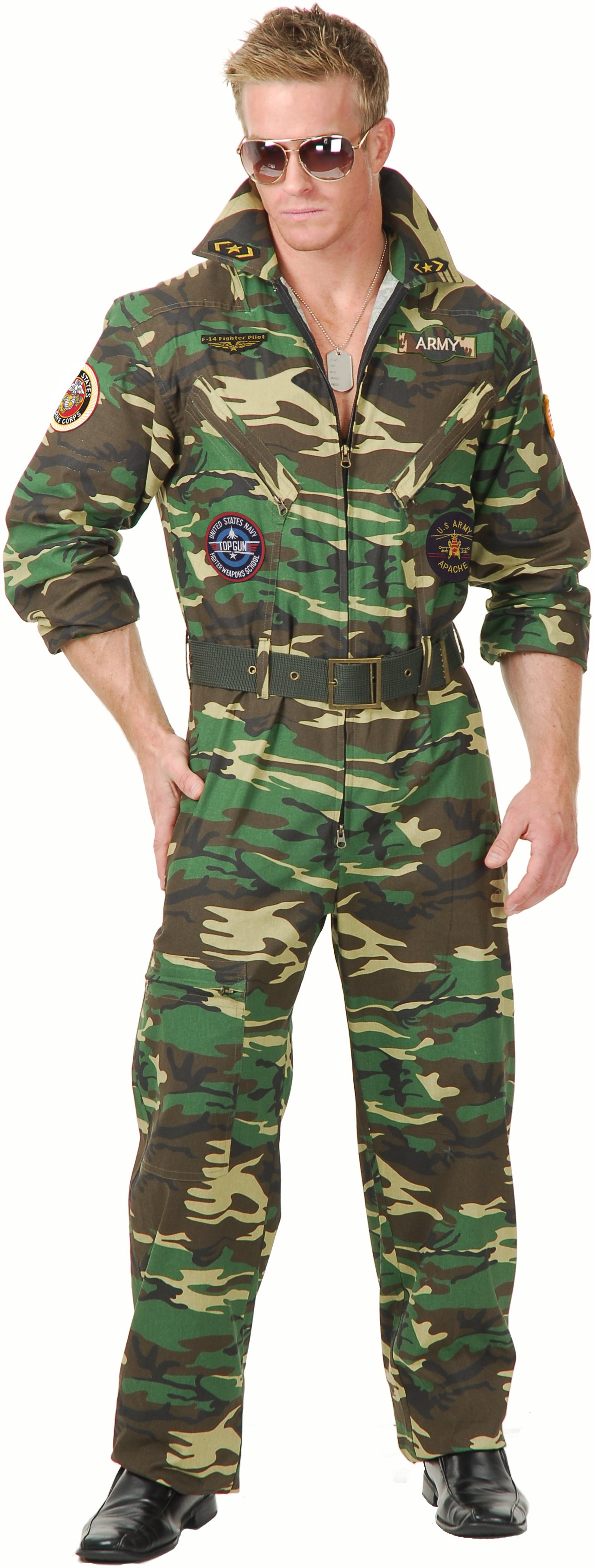 Camoflage Jumpsuit & Belt Adult Costume