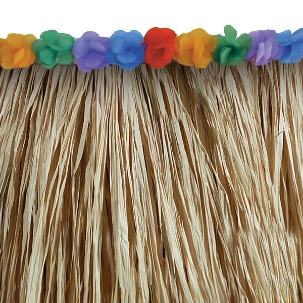 Natural Raffia Table Skirt with Flowers - Click Image to Close