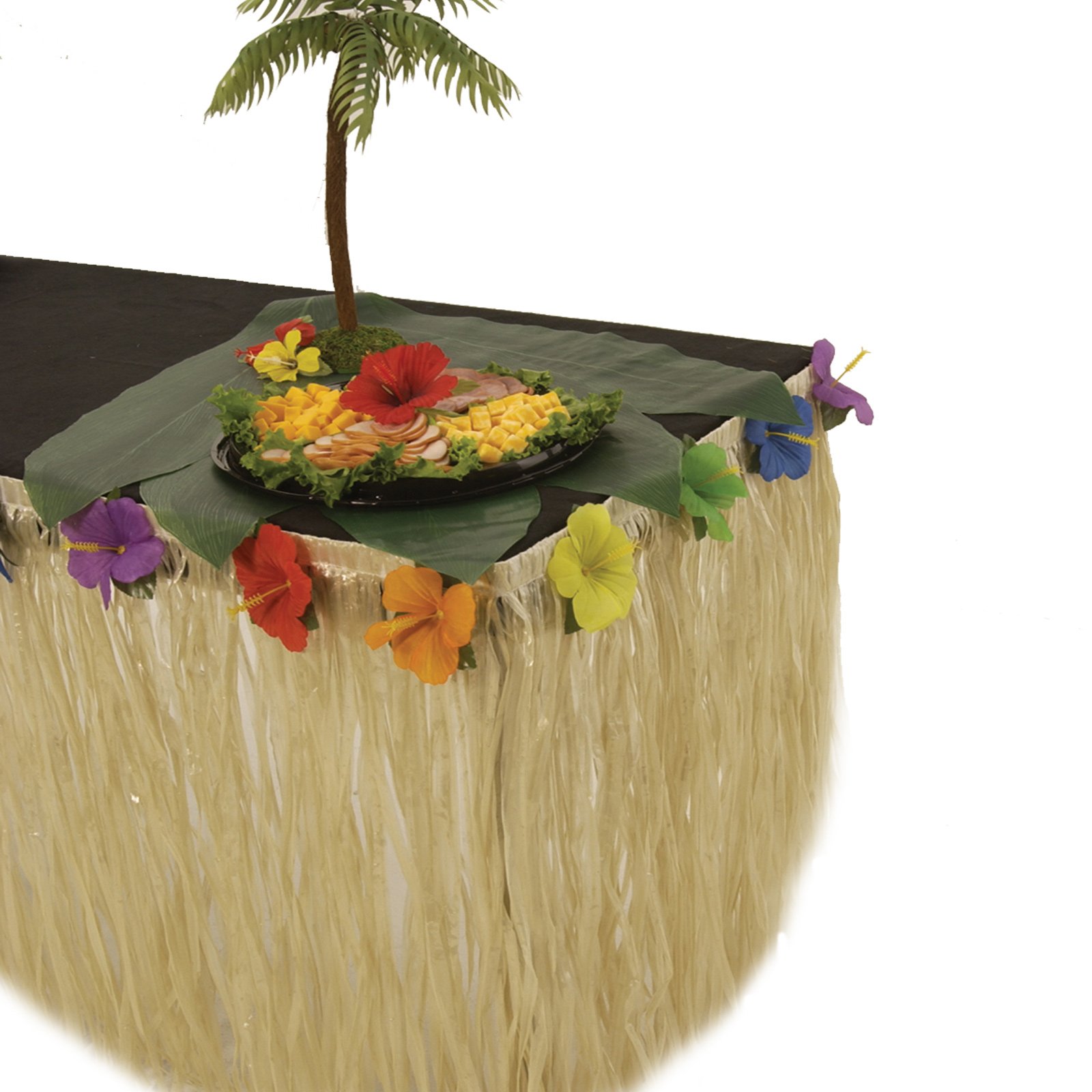 Table Skirt - Natural Nylon with Hibiscus