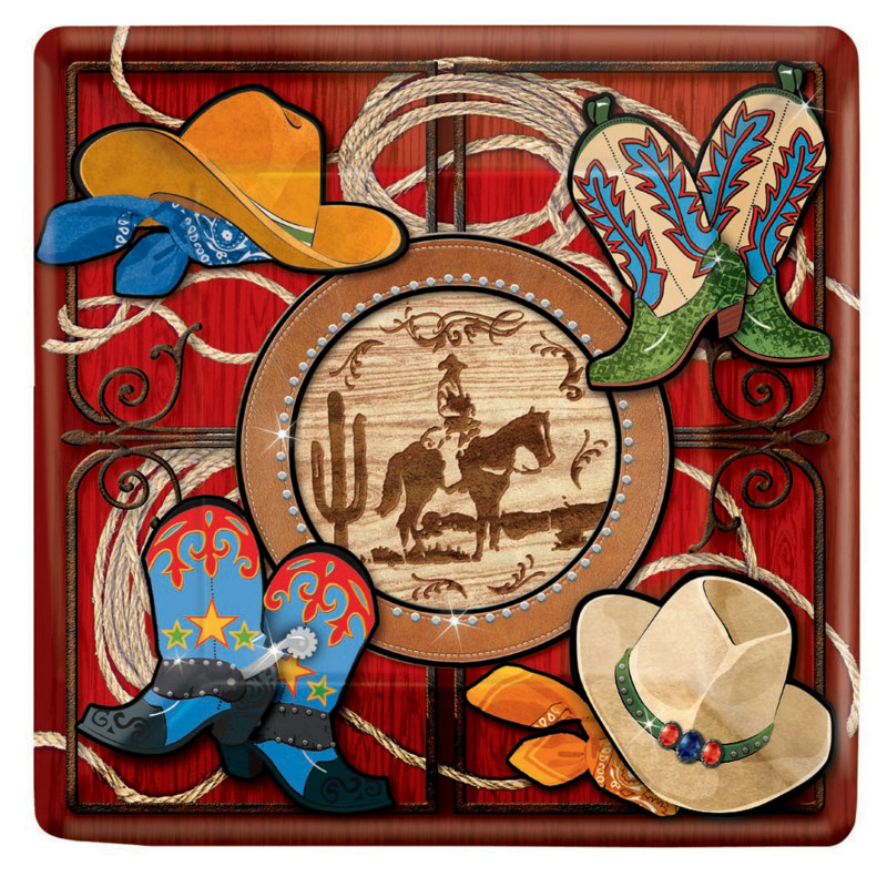 Giddy Up Cowboy Square Dessert Plates (8 count) - Click Image to Close