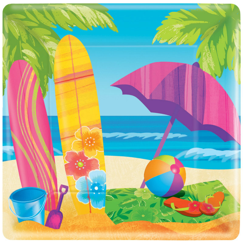 Surf's Up Square Dinner Plates (8 count) - Click Image to Close