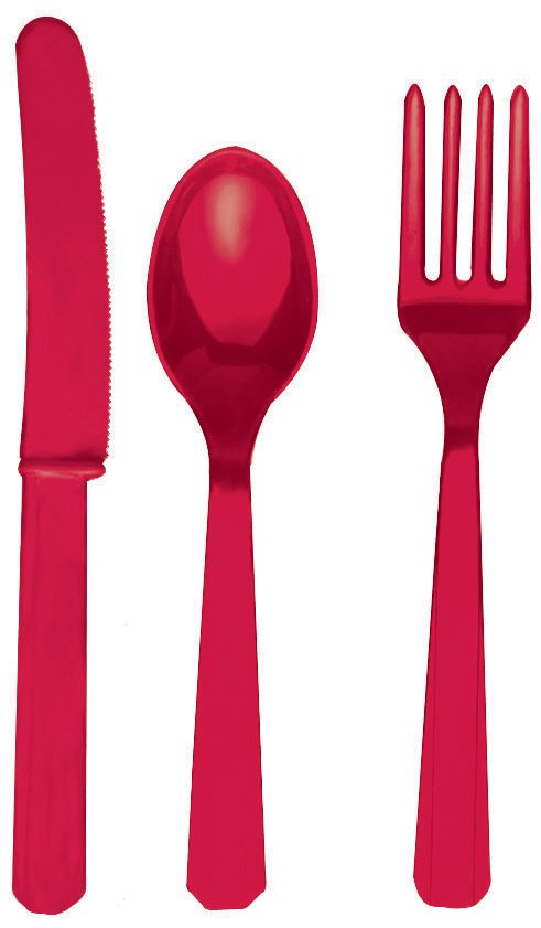 Apple Red Forks, Knives and Spoons (8 each) - Click Image to Close