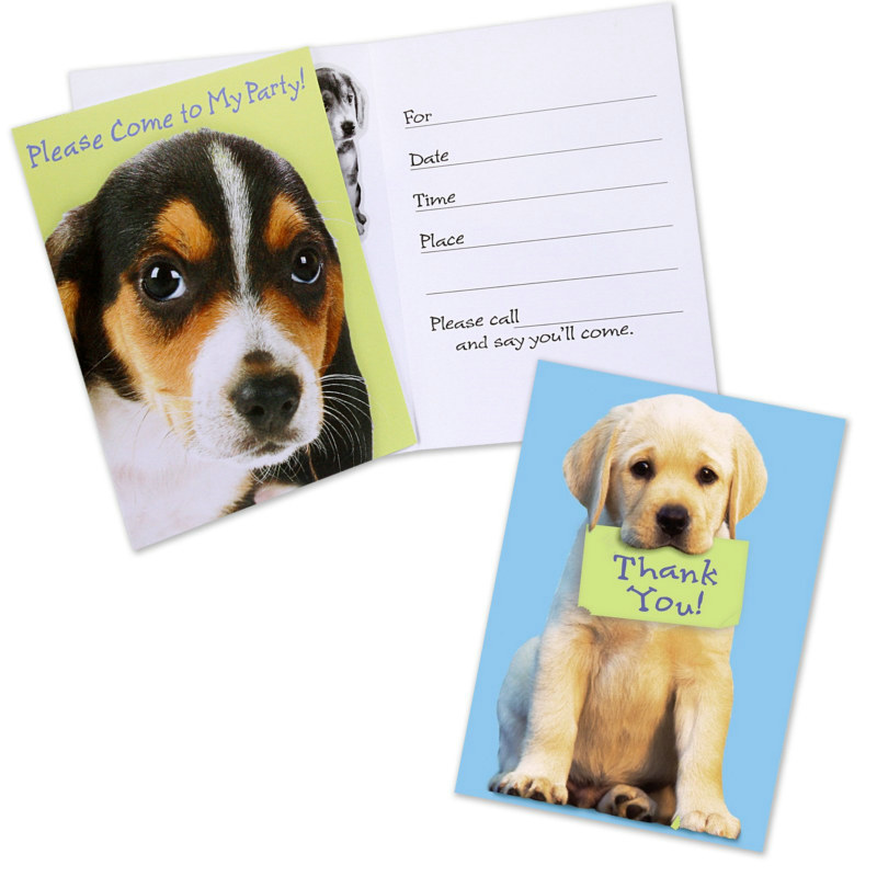 Party Pups 8 Invitations and 8 Thank You Cards