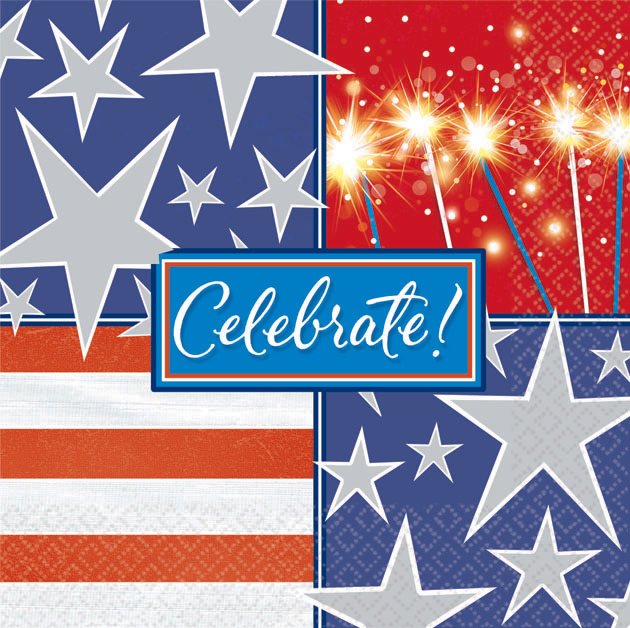 Celebrate Patriotic Beverage Napkins (16 count) - Click Image to Close