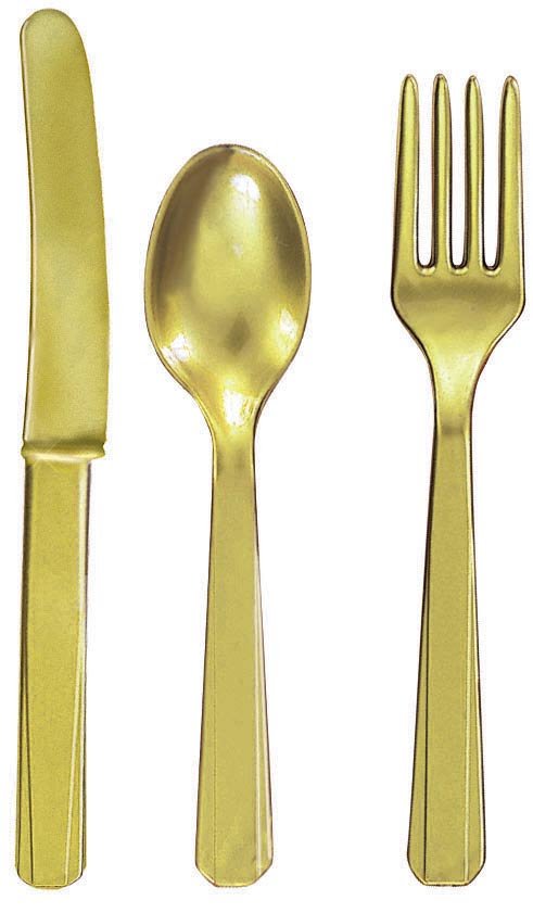 Gold Forks, Knives & Spoons (8 each)