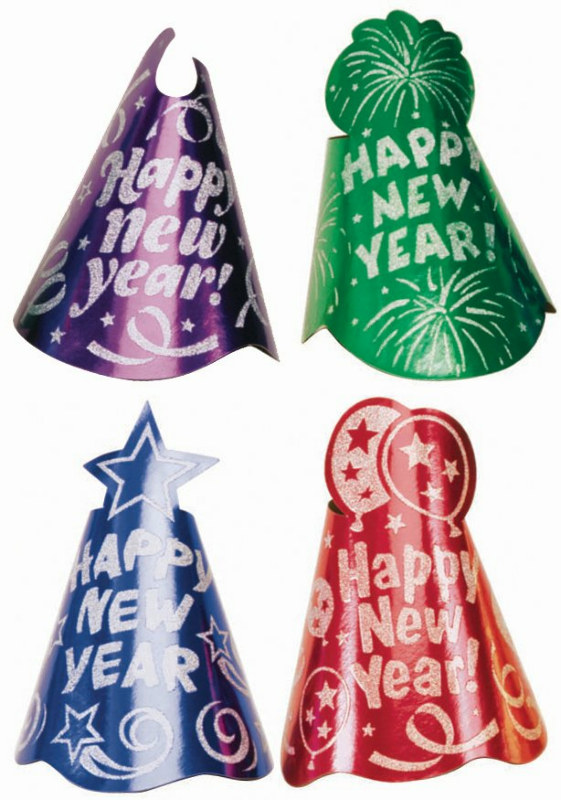 New Year's Foil Cone Hat Assorted (1 count)