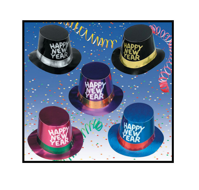 New Year's Foil Hi-Hat with Glitter Assorted (1 count)