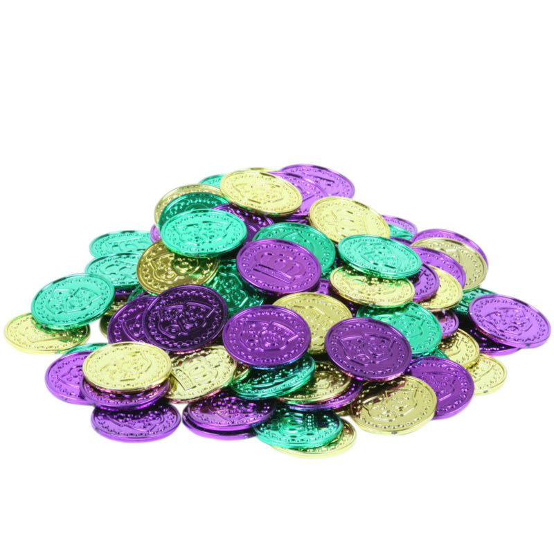 Mardi Gras Plastic Coins Asst. (Bag of 100) - Click Image to Close