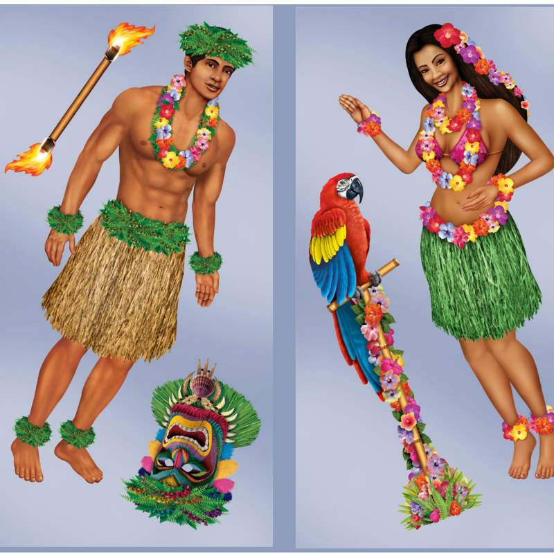 5' Hula Girl & Polynesian Guy Wall Add-Ons - Click Image to Close