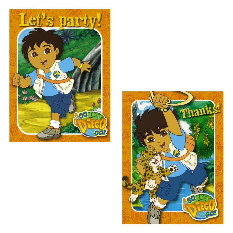 Go Diego Go 8 Invitations and 8 Thank You Postcards