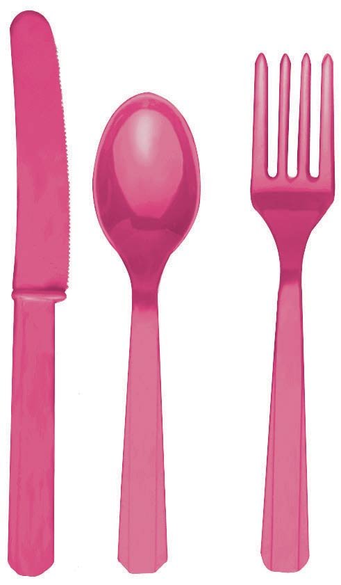Bright Pink Forks, Knives & Spoons (8 each)