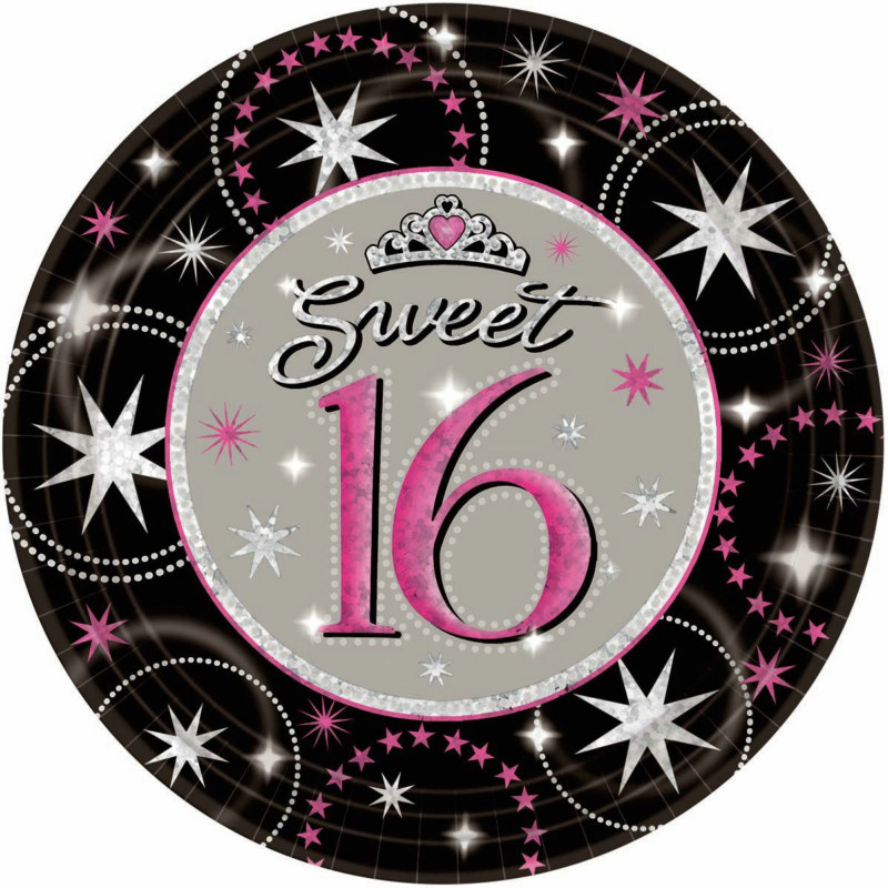 Sweet 16 Sparkle Prismatic Dinner Plates (8 count) - Click Image to Close