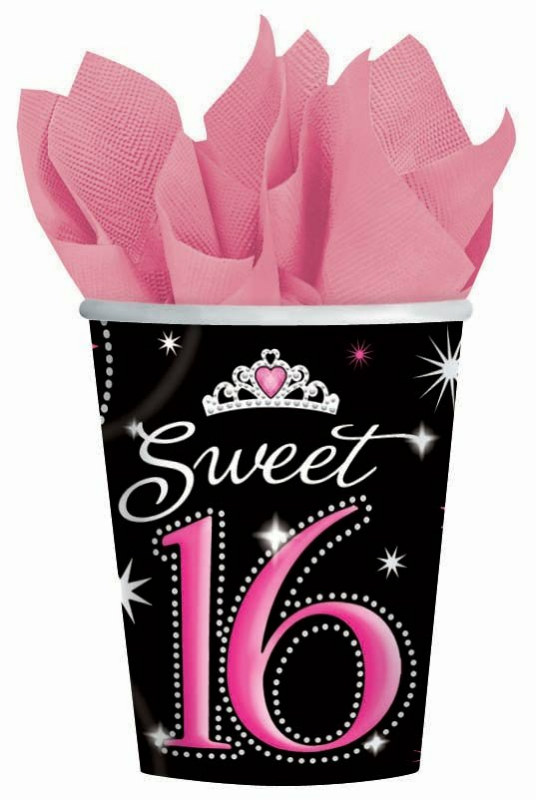 Sweet 16 Sparkle 9 oz. Paper Cups (8 count) - Click Image to Close