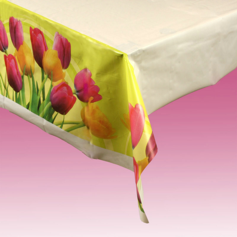 Blooming Tulips Plastic Tablecover - Click Image to Close