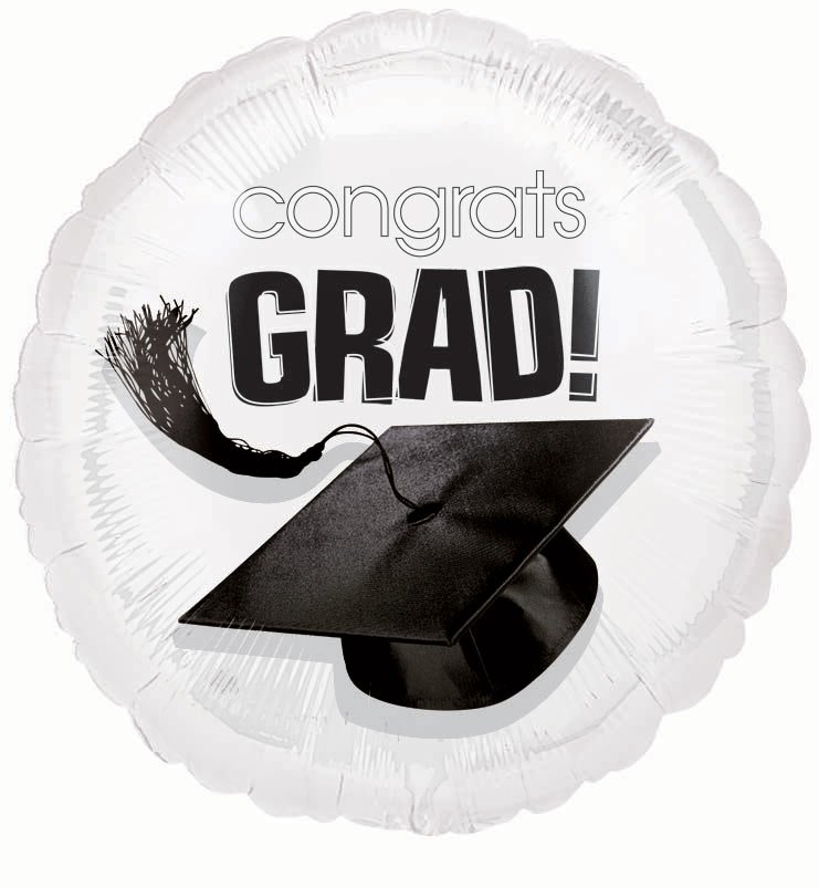 White Grad 18" Foil Balloon - Click Image to Close