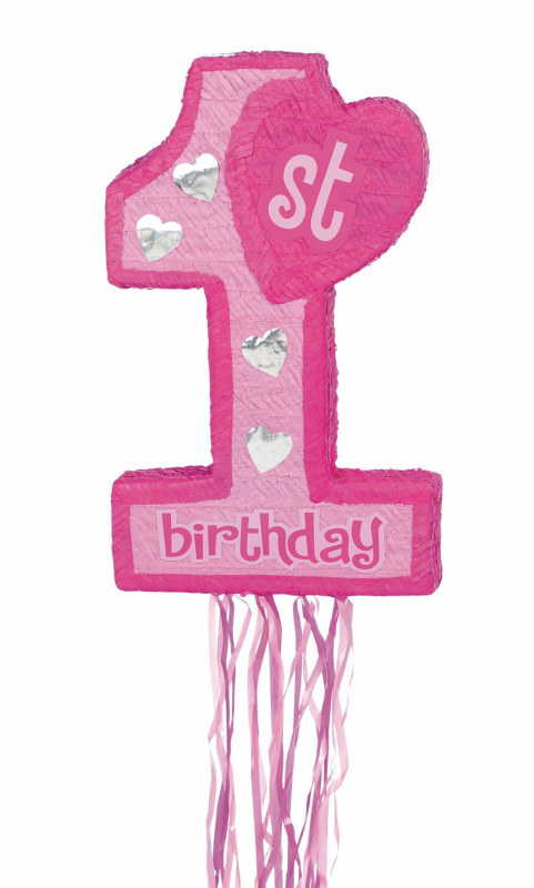 Pink 1st Birthday Pull String Pinata