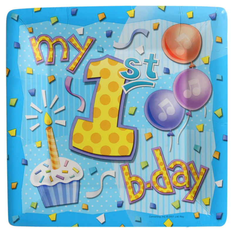 My 1st Birthday Blue Square Dinner Plates (8 count) - Click Image to Close