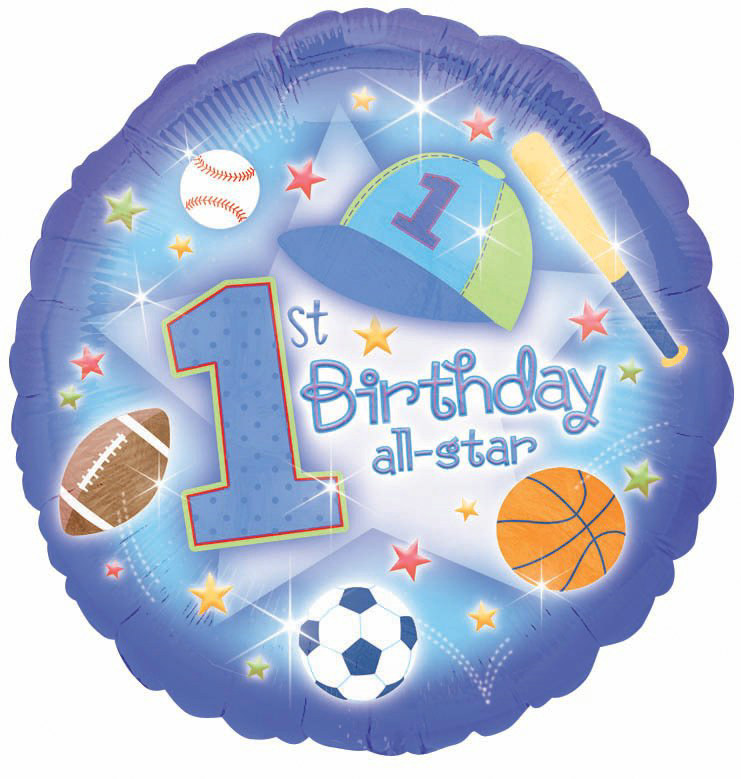 1st Birthday All-Star 18" Foil Balloon - Click Image to Close