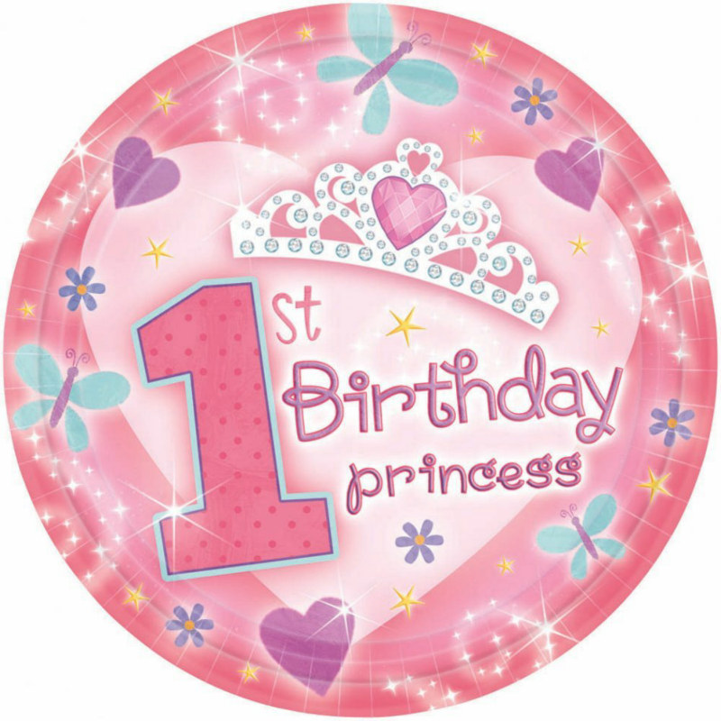 1st Birthday Princess Dessert Plates (18 count) - Click Image to Close