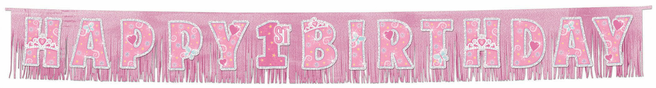 6' - 1st Birthday Princess Glitter Fringe Banner - Click Image to Close