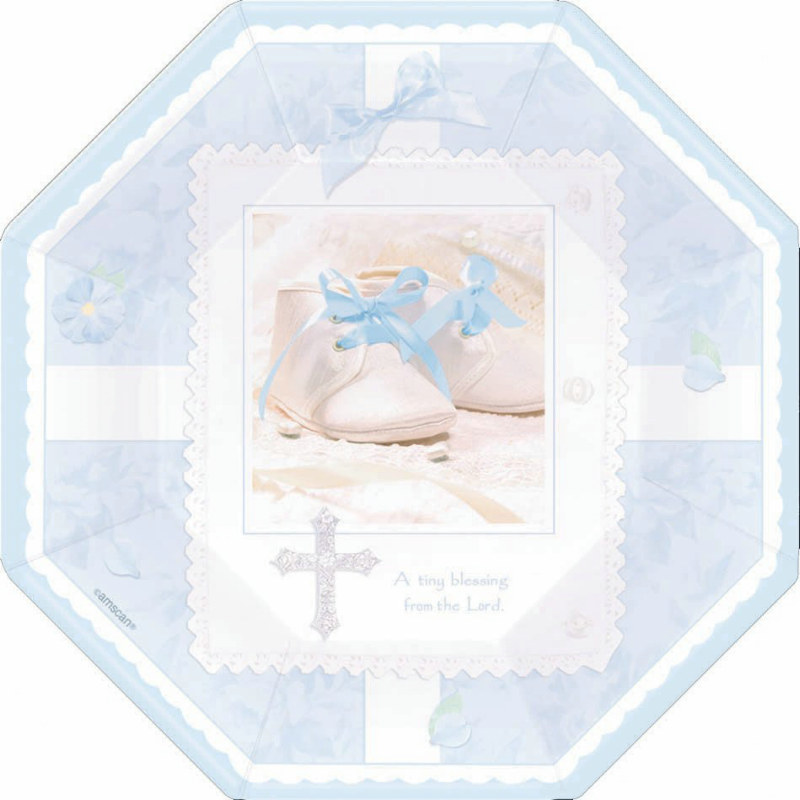 Tiny Blessing Blue Octagonal Dessert Plates (8 count) - Click Image to Close