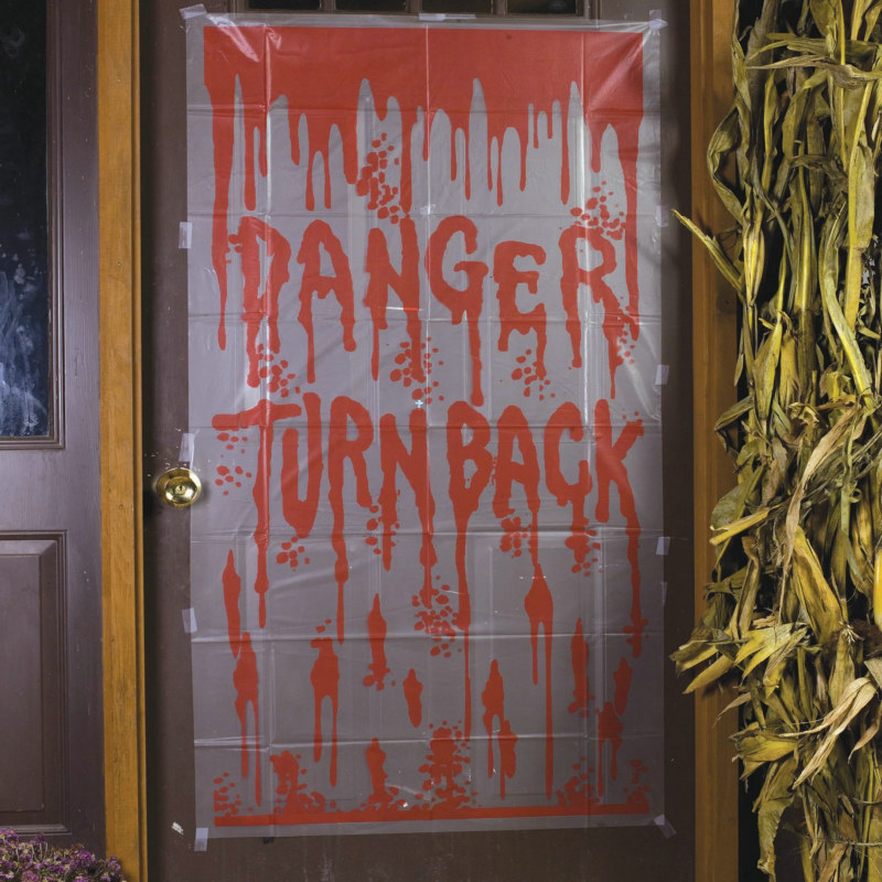 5' Bloody Warning Door Cover - Click Image to Close