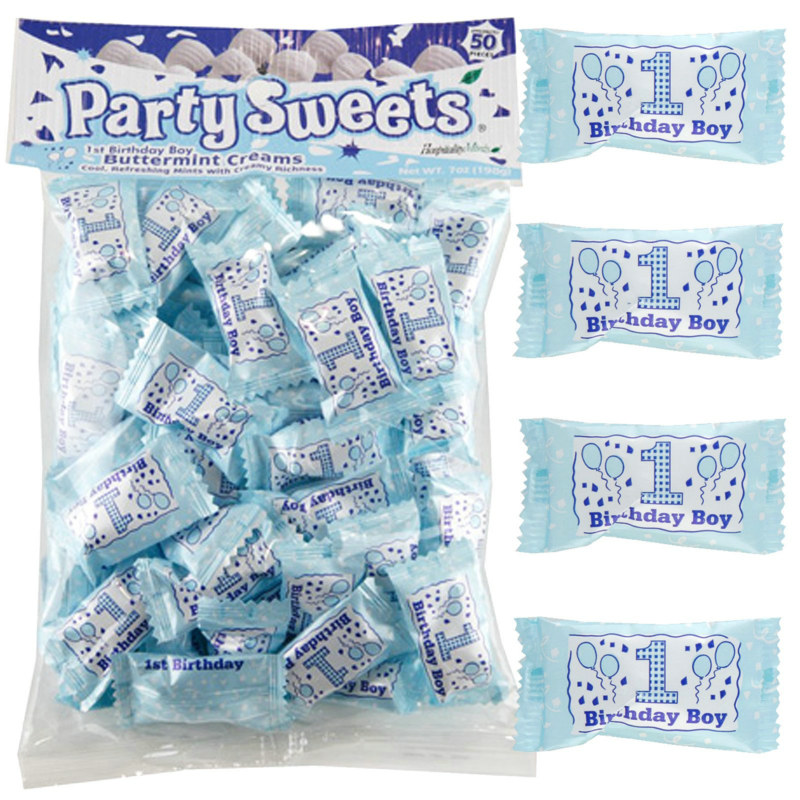 1st Birthday Boy Party Mints (7 oz.) - Click Image to Close