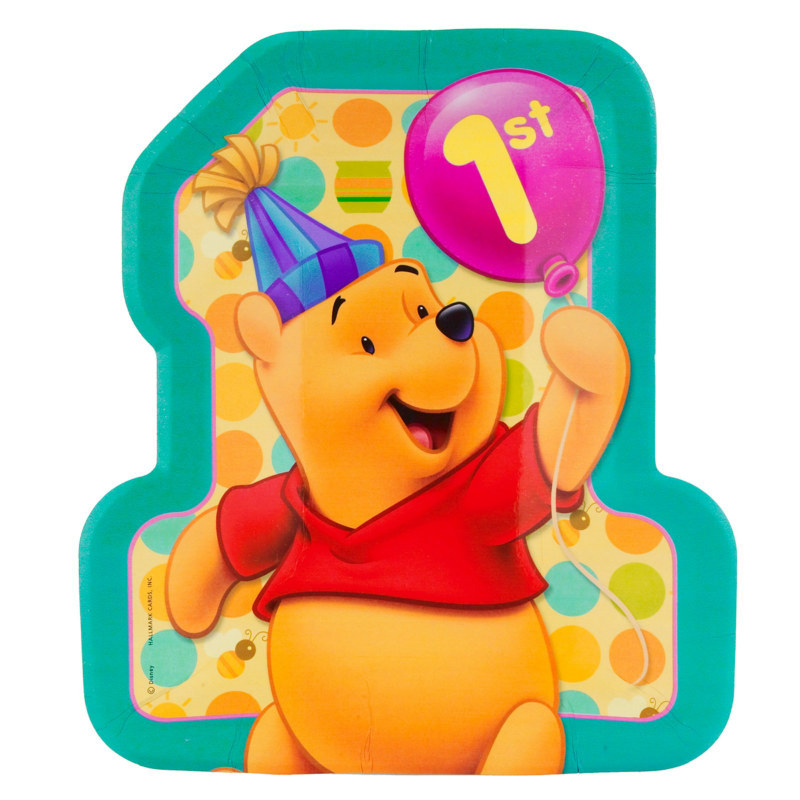 Pooh's First Birthday Shaped Dinner Plates (8 count) - Click Image to Close