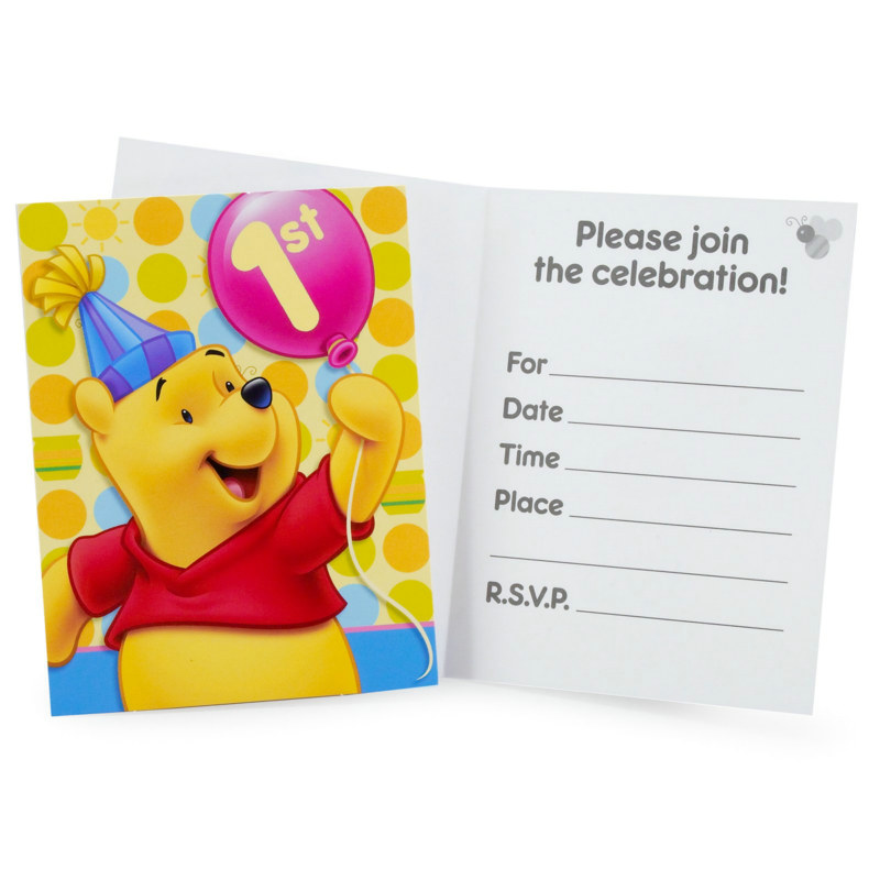 Pooh's First Birthday Invitations (8 count) - Click Image to Close