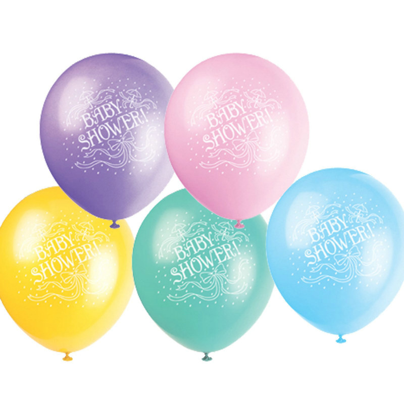 Baby Shower 12" Latex Balloons Asst. (6 count) - Click Image to Close