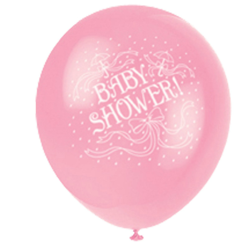 Baby Shower 12" Pink Latex Balloons (6 count) - Click Image to Close