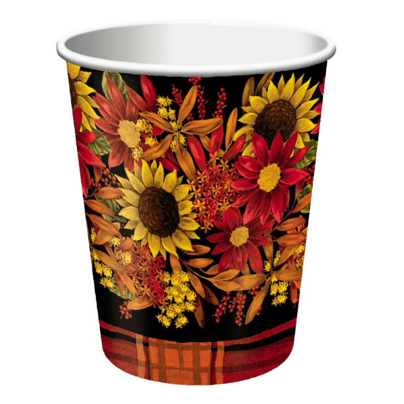 Autumn Floral 9 oz. Paper Cups (8 count) - Click Image to Close