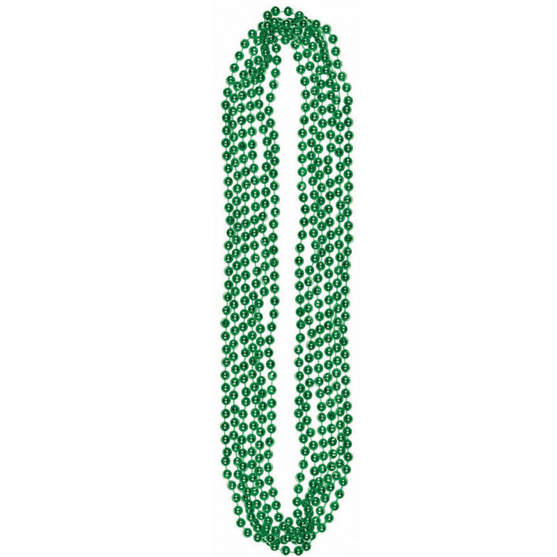 Metallic Green Bead Necklaces (6 count) - Click Image to Close