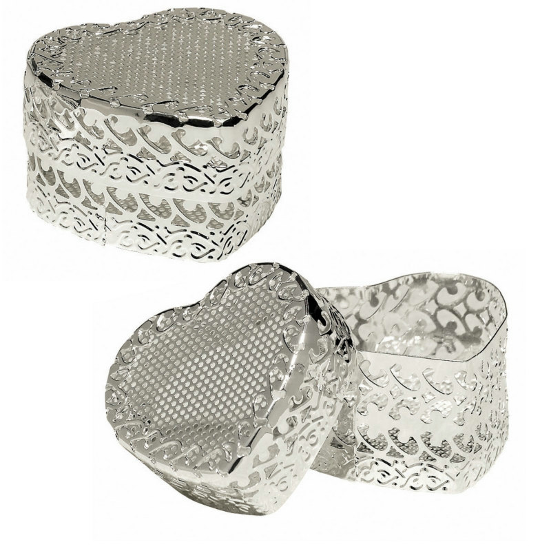 Silver Favor Heart Boxes (6 count) - Click Image to Close