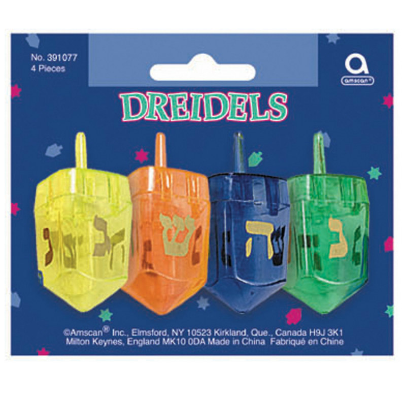 Translucent Dreidels Asst. (4 count) - Click Image to Close