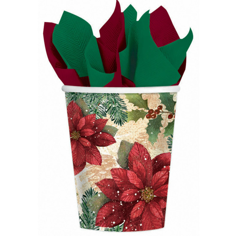 Poinsettia 9 oz. Paper Cups (8 count) - Click Image to Close
