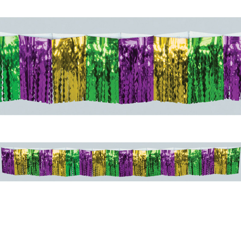 12' Mardi Gras Foil Fringe Drape - Click Image to Close